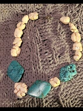Turquoise and Cream Natural Stone Pendant Necklace